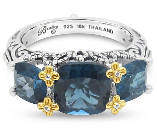 Barbara Bixby Sterling & 18K Gold Blue Topaz 3-Stone Ring