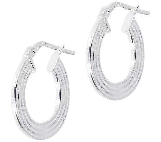Italian Silver 5/8" Round Ribbed Hoop Earrings