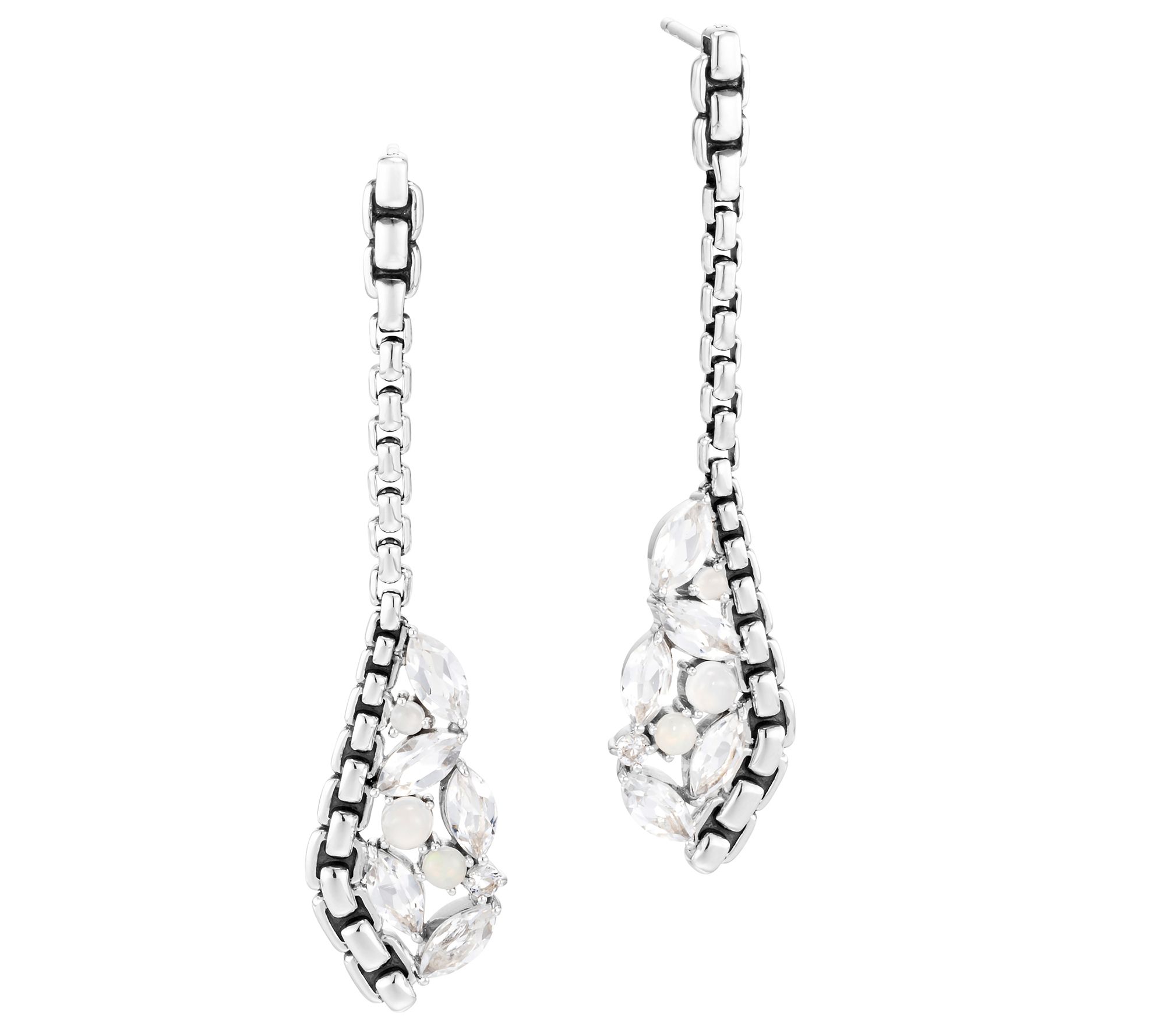 JAI Sterling Silver Multi-Gemstone Box Chain Drop Earrings