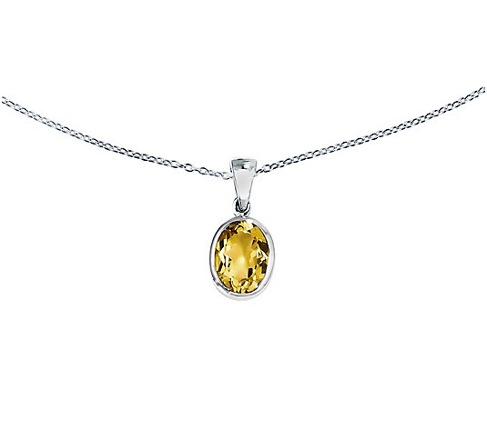 Sterling Oval Gemstone Pendant with 18" Chain