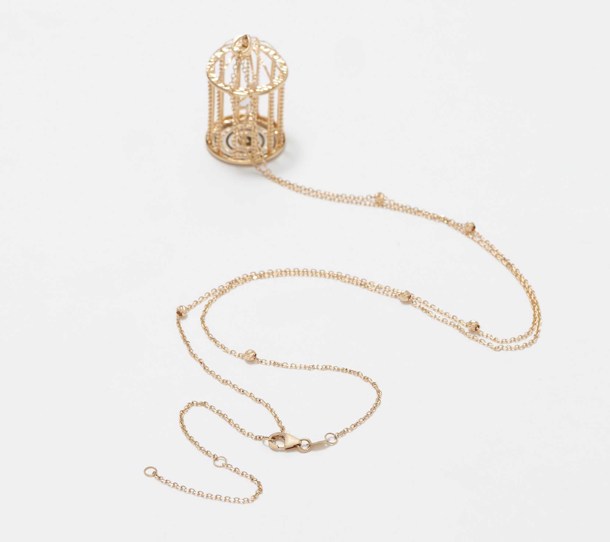 Italian Gold Bird Cage Pendant w/ 30" Chain, 14K Gold, 8.9g