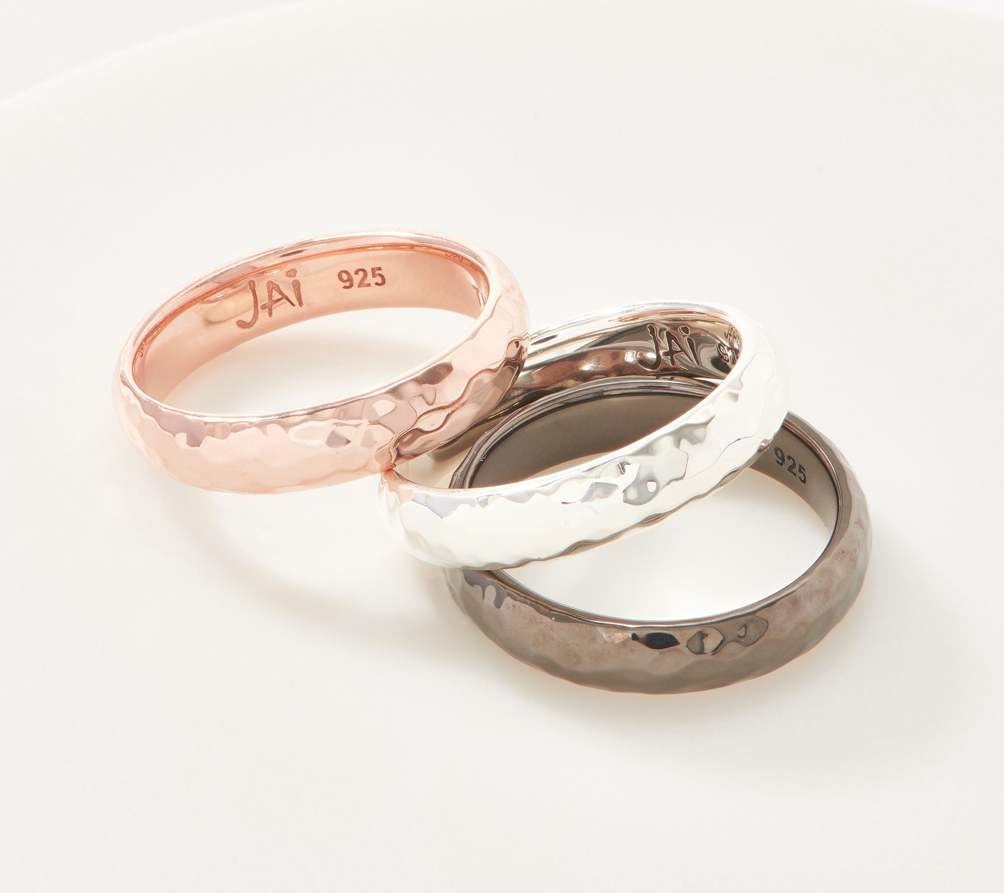 JAI Sterling Silver Slim Hammered Band Ring - QVC.com