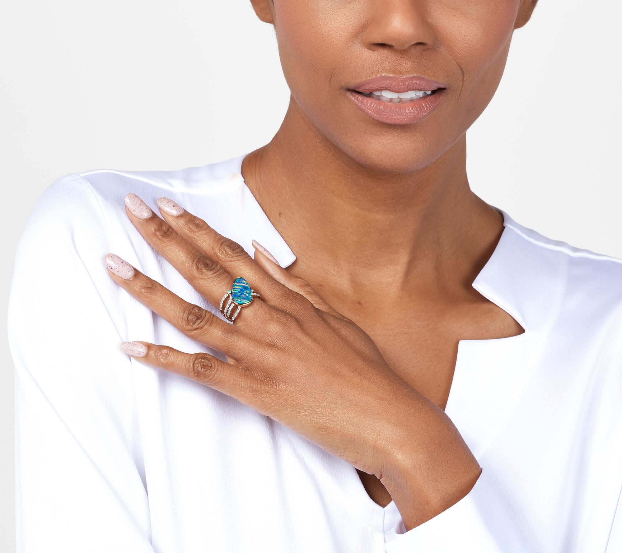 Australian Opal Doublet and Diamond 14K Gold Ring