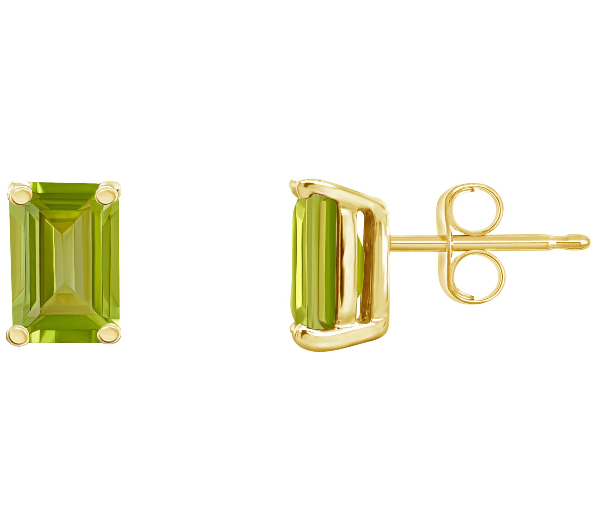 14K Gold Emerald-Cut 1.40 cttw Peridot Stud Ear rings