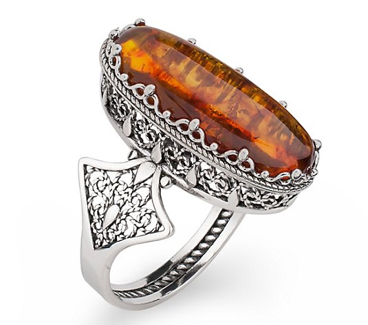 Artisan Crafted Sterling Silver Amber Statement Ring