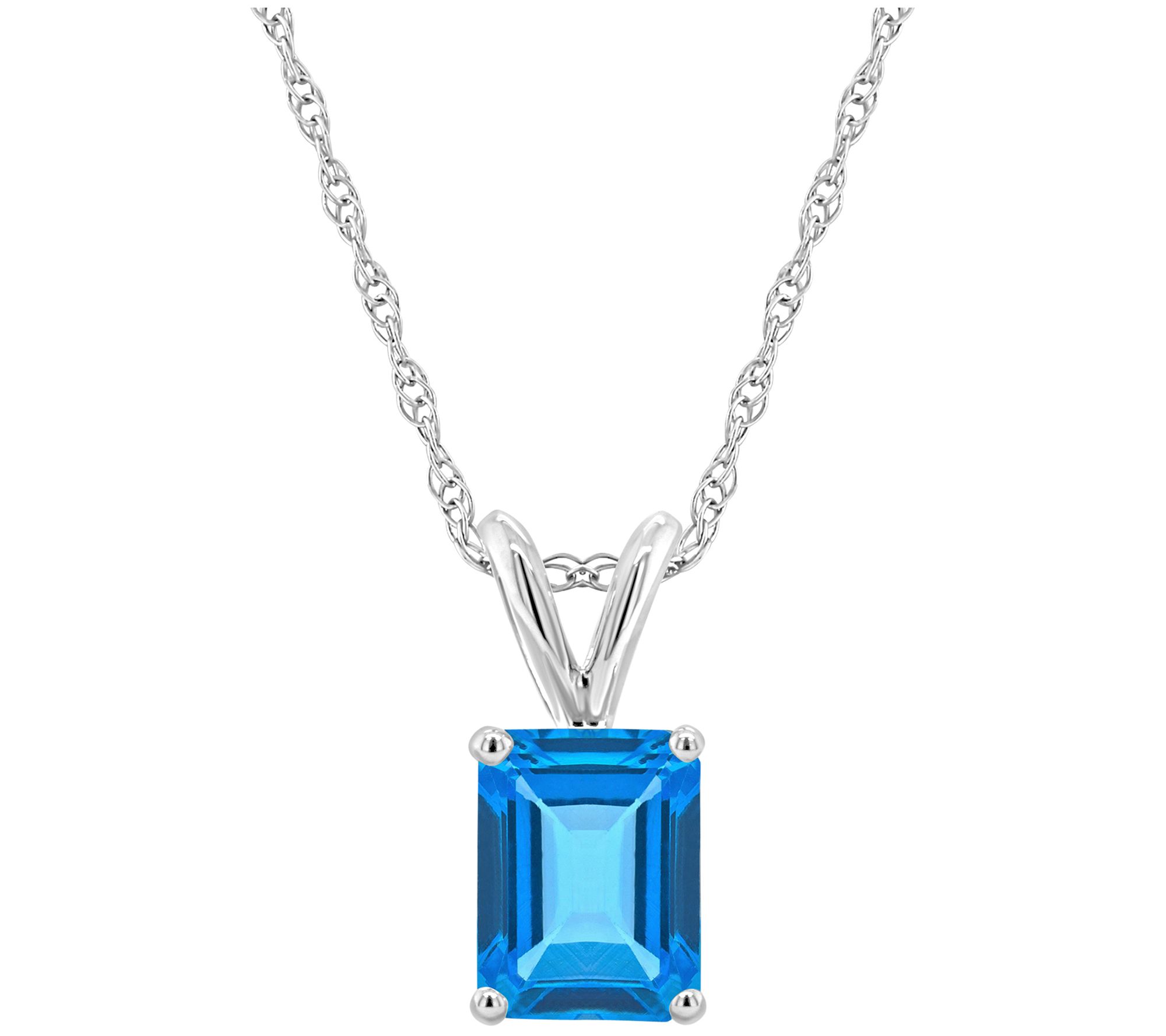 14K Gold  Emerald-Cut 2.00 cttw Blue Topaz Pendant w/ Chain