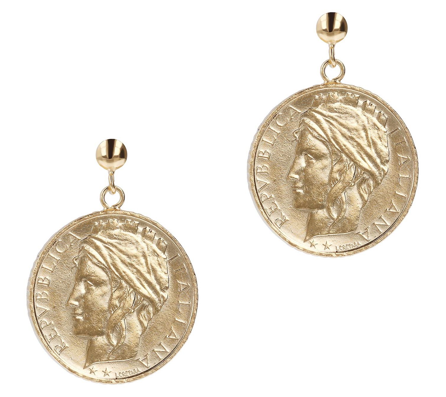 Italian Gold 10 0 Lire Coin Dan gle Earrings, 1 4K