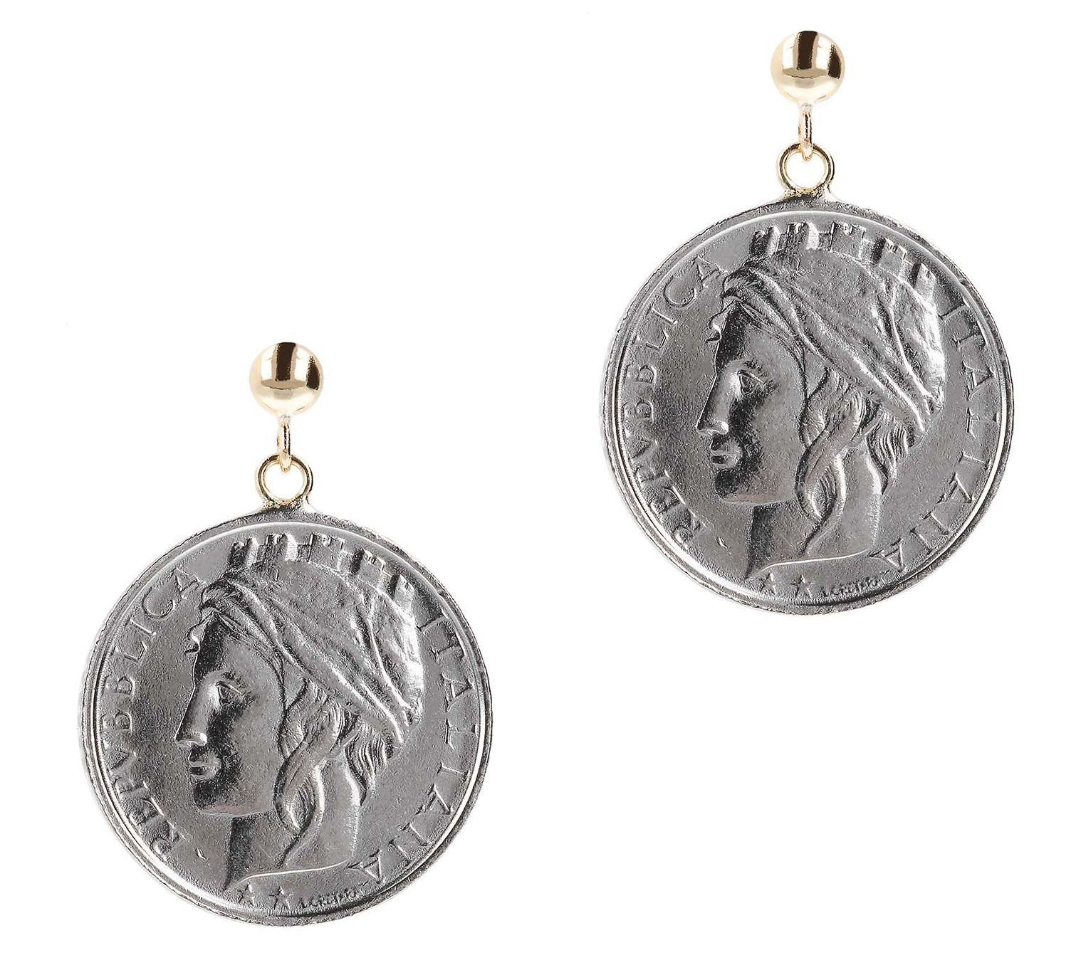 Italian Gold 10 0 Lire Coin Dan gle Earrings, 1 4K