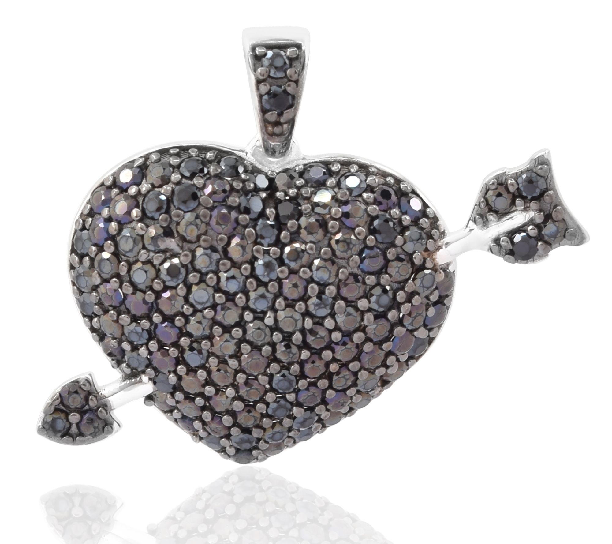 Sterling Silver Heart & Arrow Black Spinel Pendant