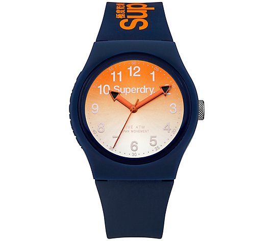 Superdry Unisex Navy Blue & Orange Silicone Strap Watch