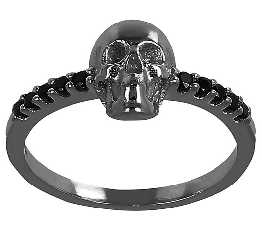 Mistero Black Spinel Skull Ring, SterlingSilver