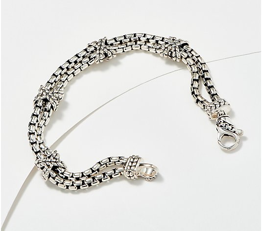 JAI Sterling Silver Double Box Chain Bracelet