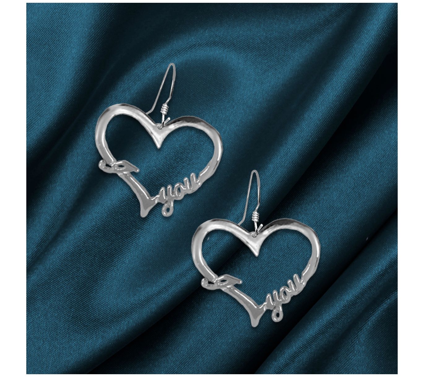 Sterling Silver Open Heart 'I Love You' Earrings