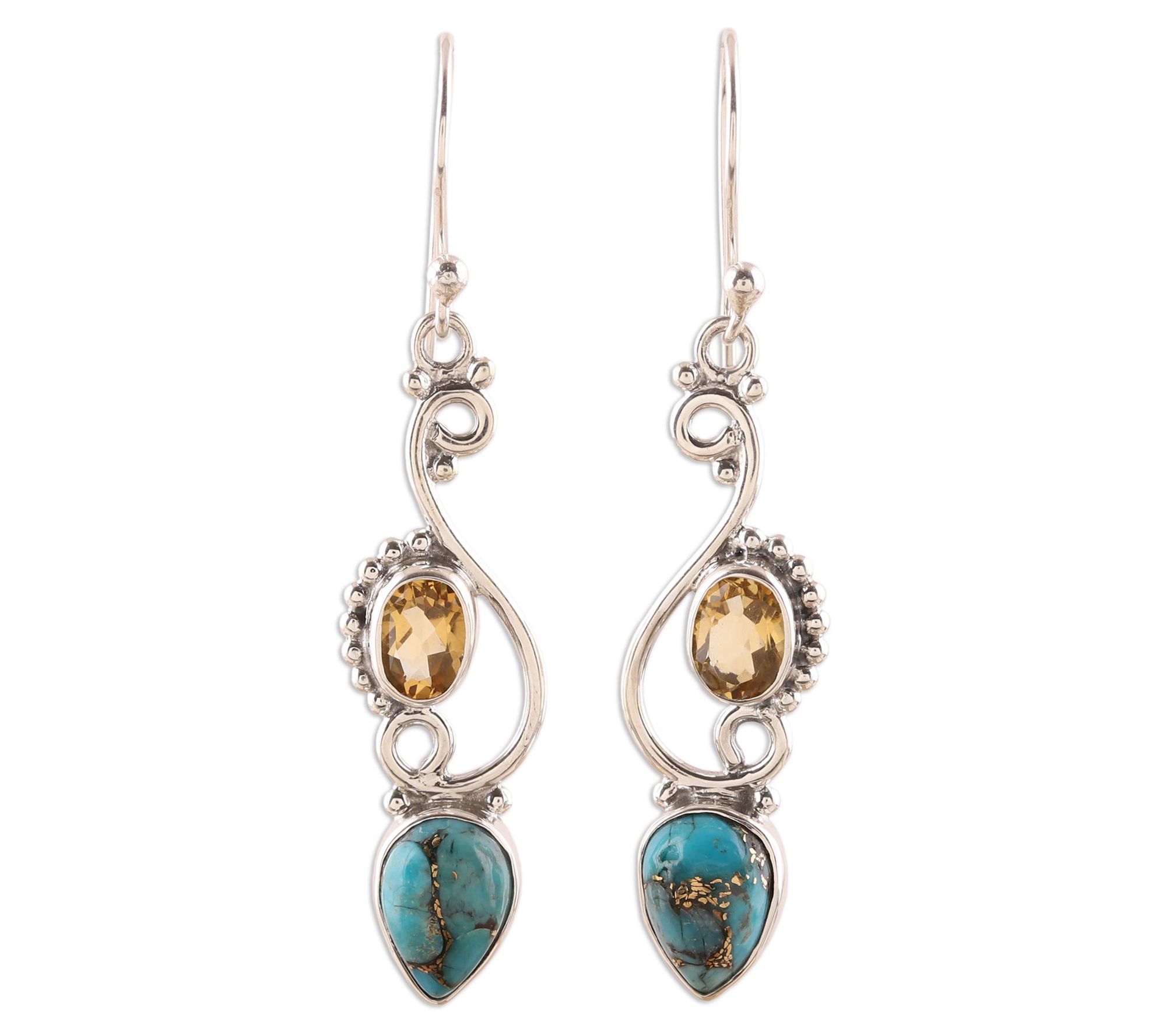 Novica Artisan Crafted Mystical Swirl Citrine Dangle Earrings