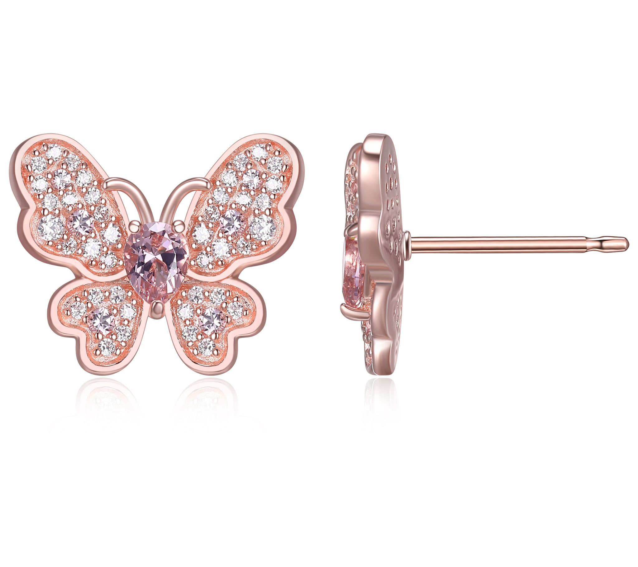 Diamonique 0.75 cttw Butterfly Stud Earrings, 18K Rose Clad