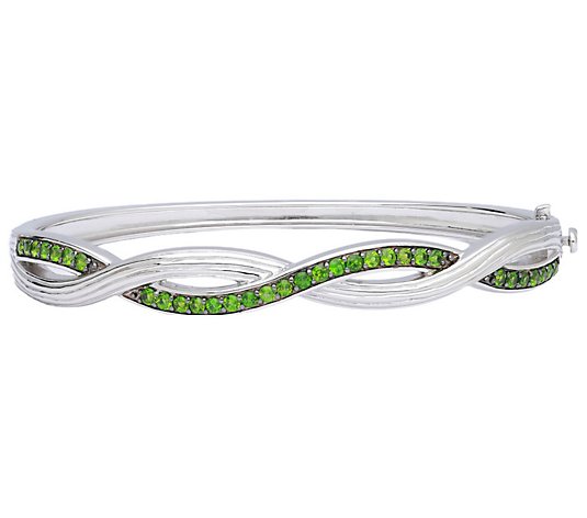 Ariva Sterling Silver Chrome Diopside Braided Hinged Bangle