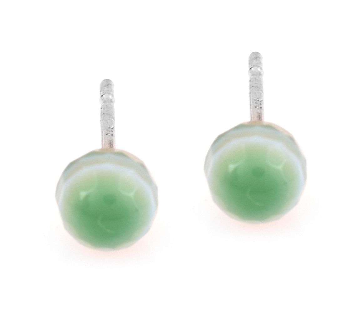 Sterling Silver Green Band Chalcedony Stud Earrings
