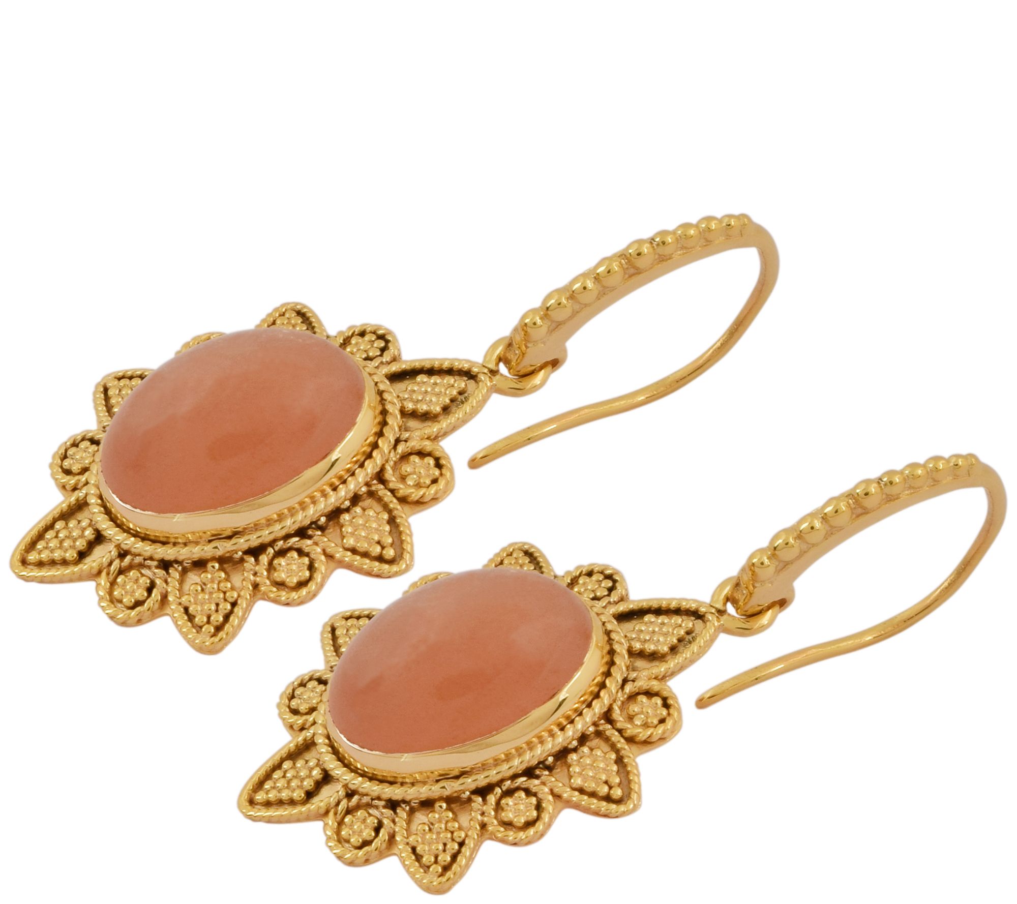 Artisan Crafted 14K Plated Pink Moonstone Dangle Earrings