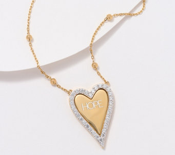 Diamonique x Jennifer Miller Engraved Heart Halo Necklace, 14K Gold Plated