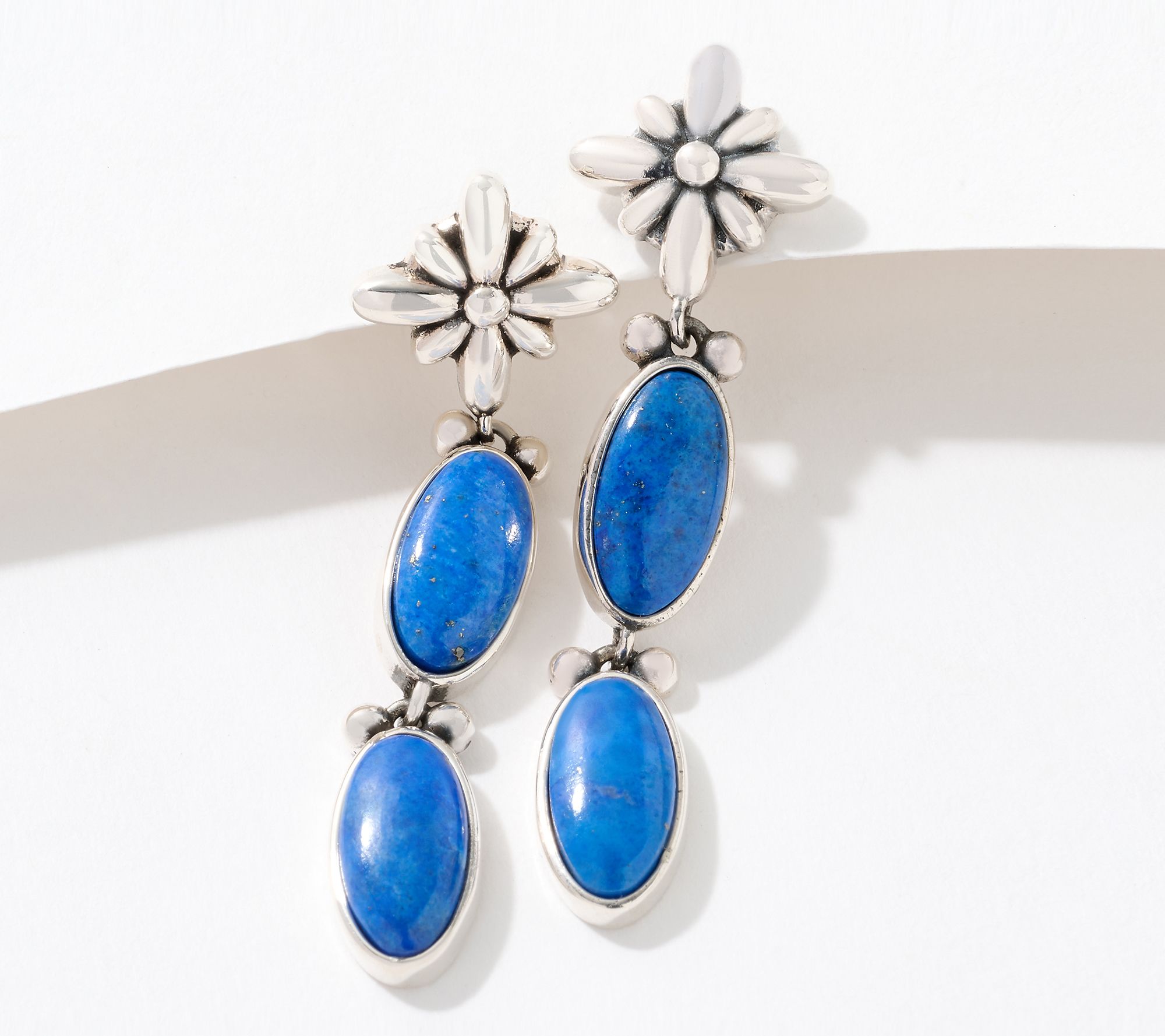 American West Oval Gemstone Linear Earrings, Sterling Silver