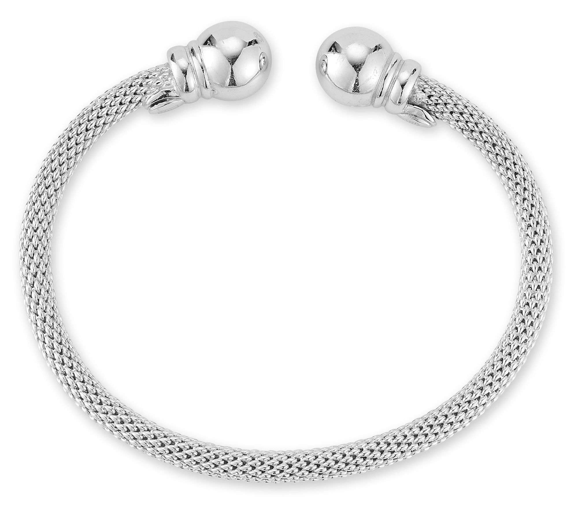 Italian Silver Polished Popcorn Cuff Bangle, Sterling