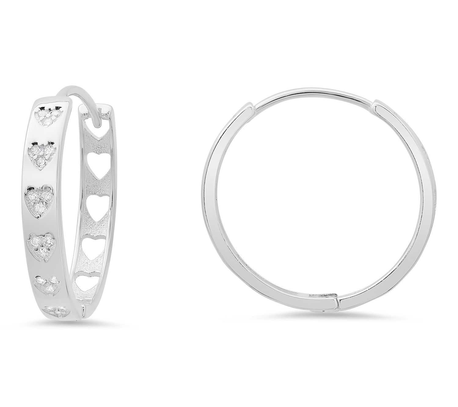 Diamonique Bezel Inlay Heart Hoop Earrings, Sterling Silver