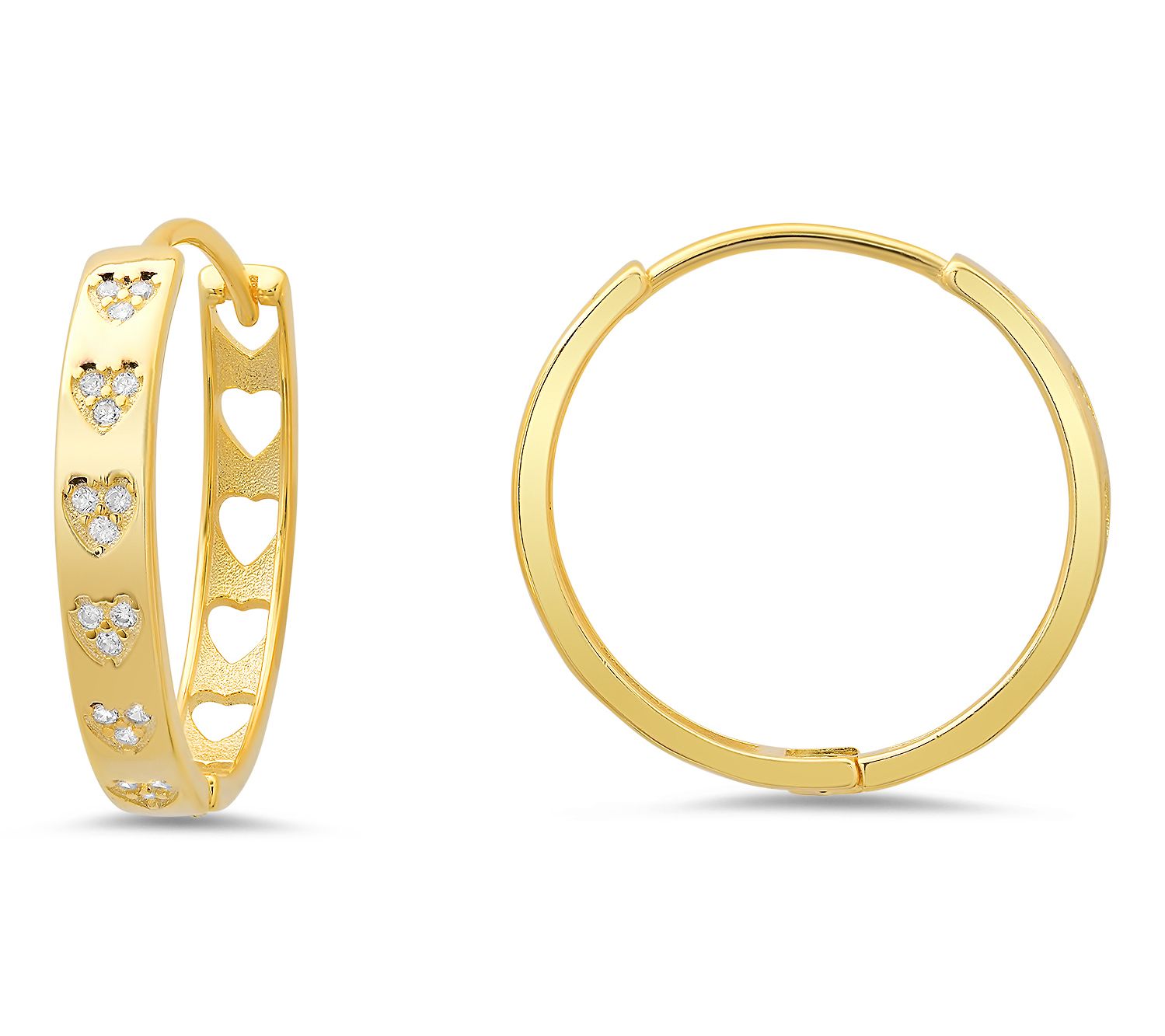 Diamonique Bezel Inlay Heart Hoop Earrings, Sterling Silver