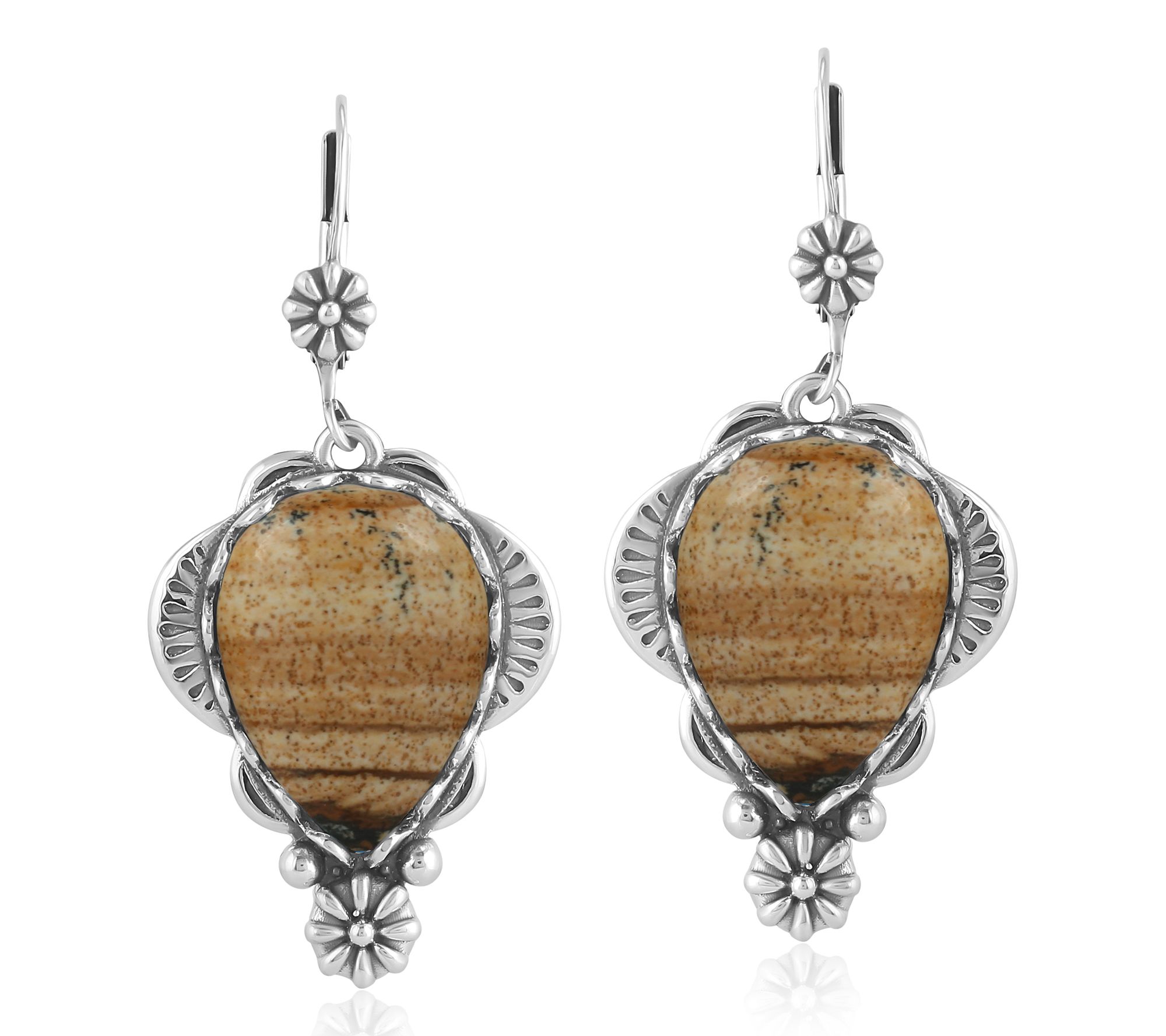 American West Sterling Pear Cut Gemstone ConchaEarrings