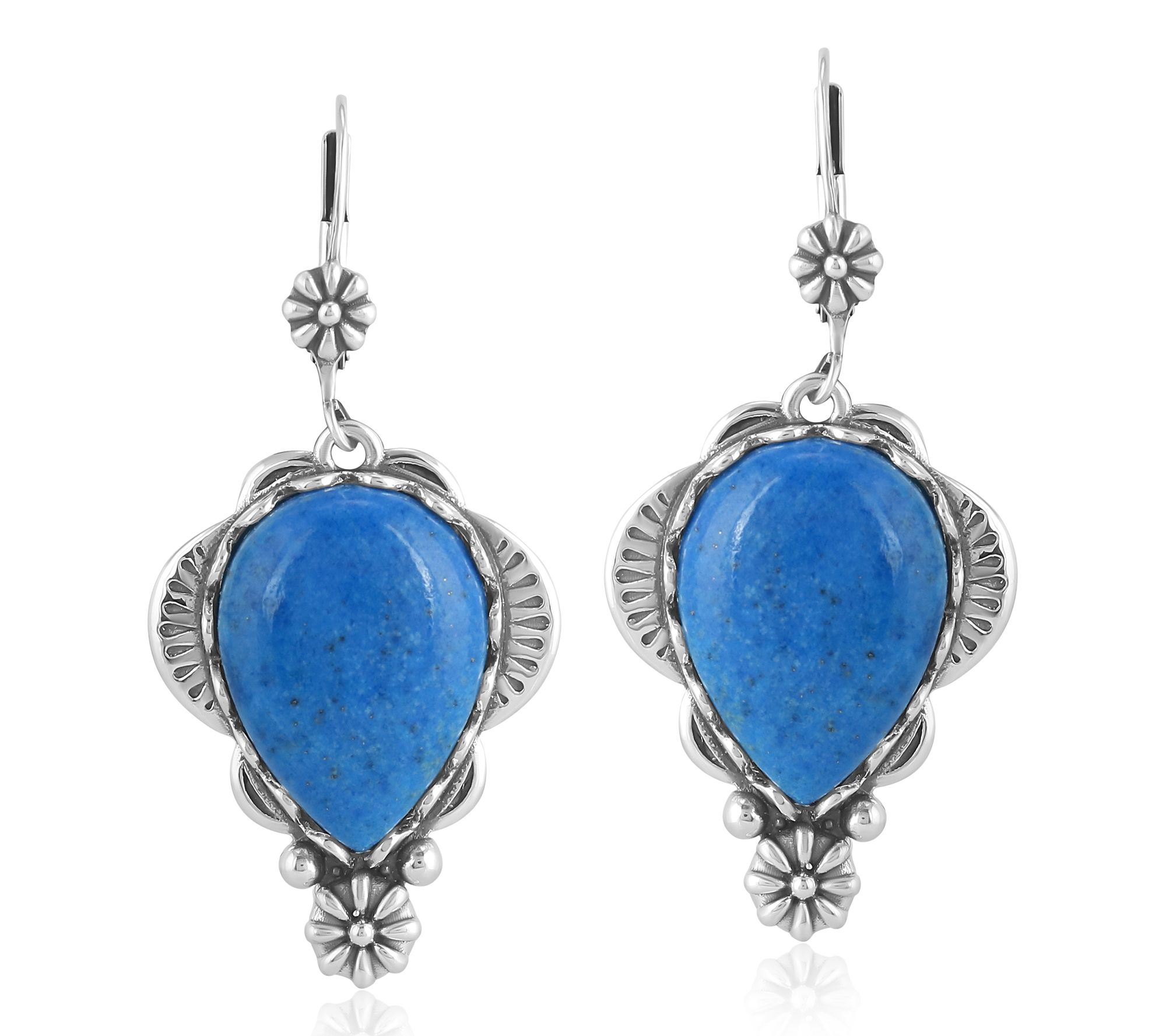 American West Sterling Pear Cut Gemstone ConchaEarrings