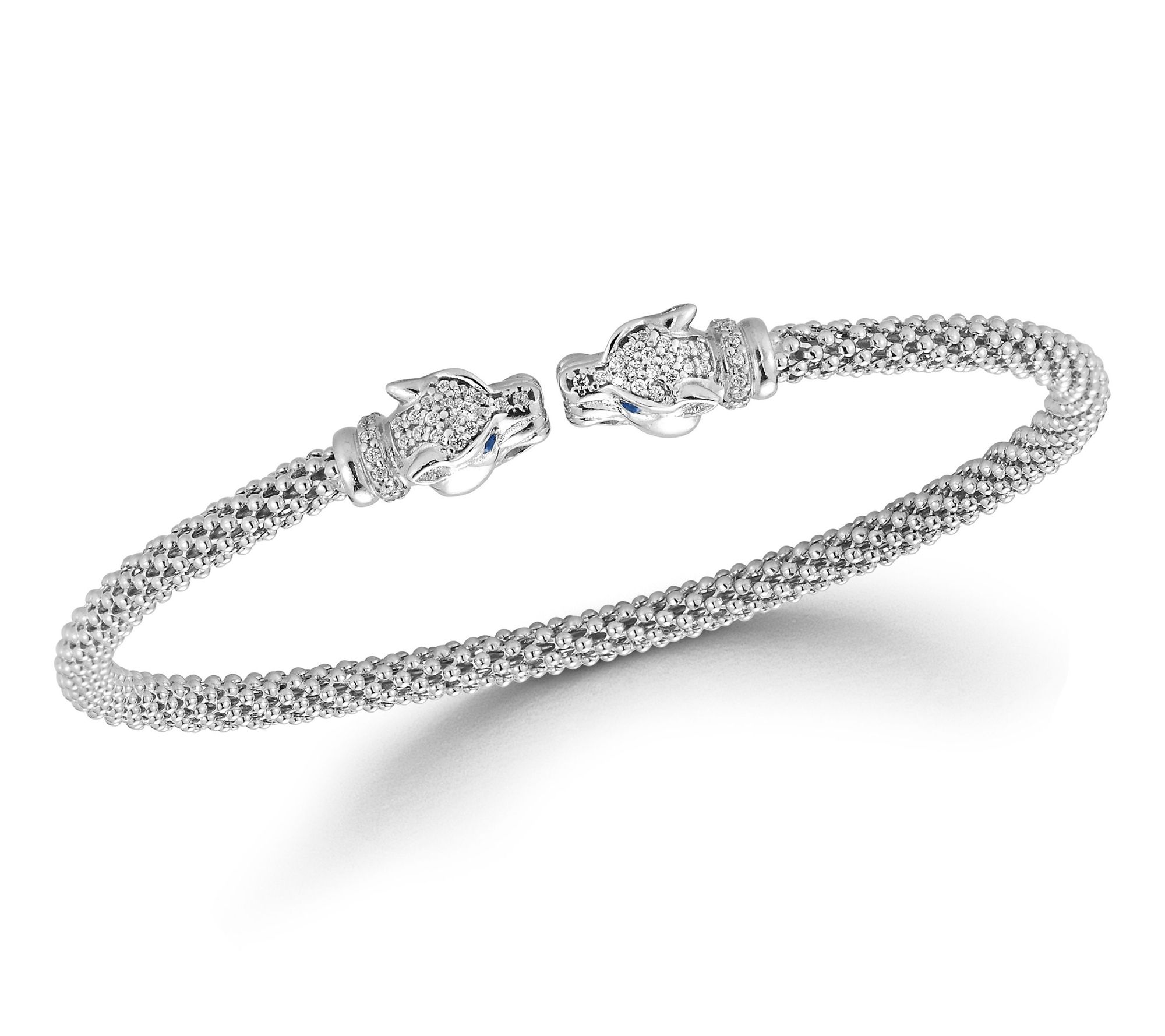 Italian Silver Thin Double Jaguar Popcorn Cuff,Sterling