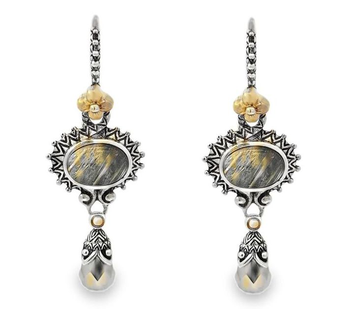 Barbara Bixby Sterling &18K Gold Hematite Dangle Earrings