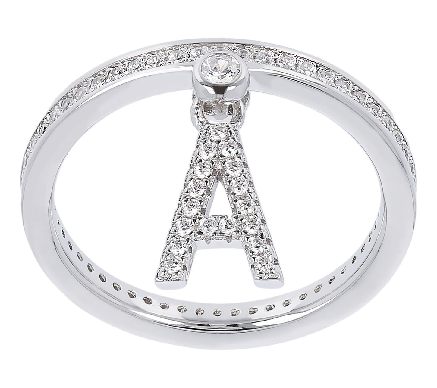 Diamonique Pave Initial Charm Ring, Sterling Silver