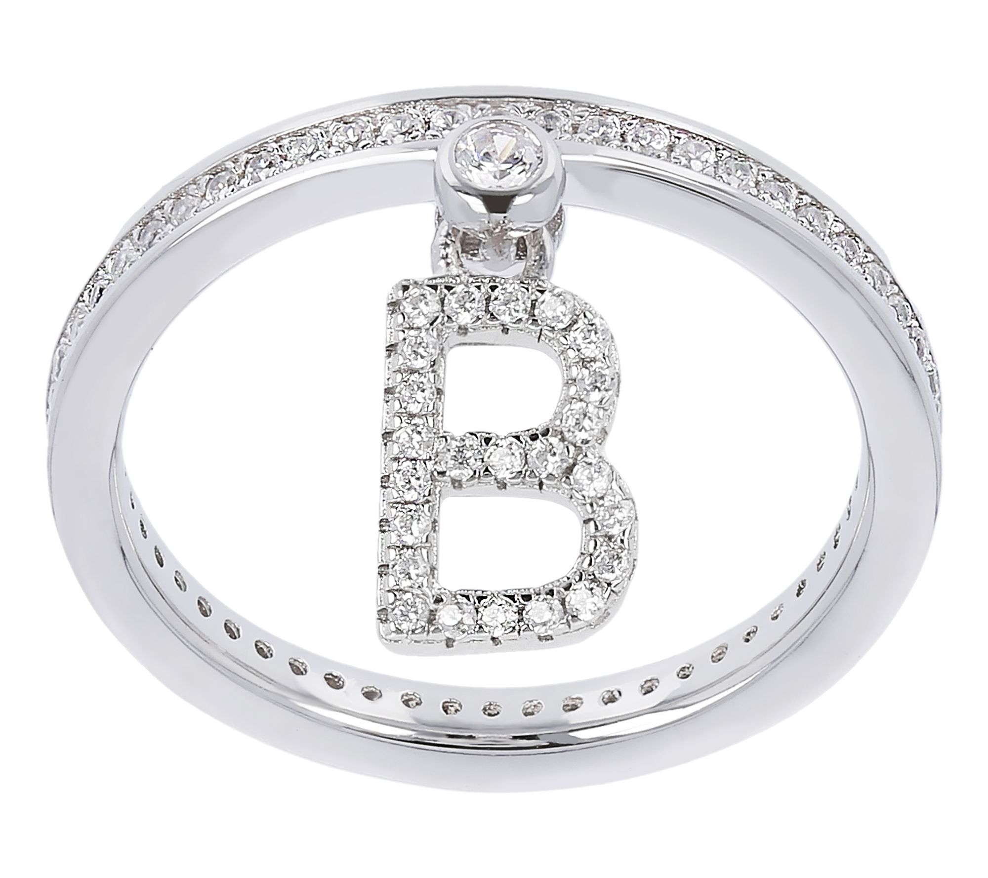 Diamonique Pave Initial Charm Ring, Sterling Silver