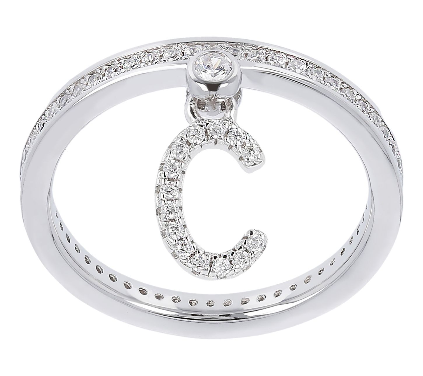 Diamonique Pave Initial Charm Ring, Sterling Silver