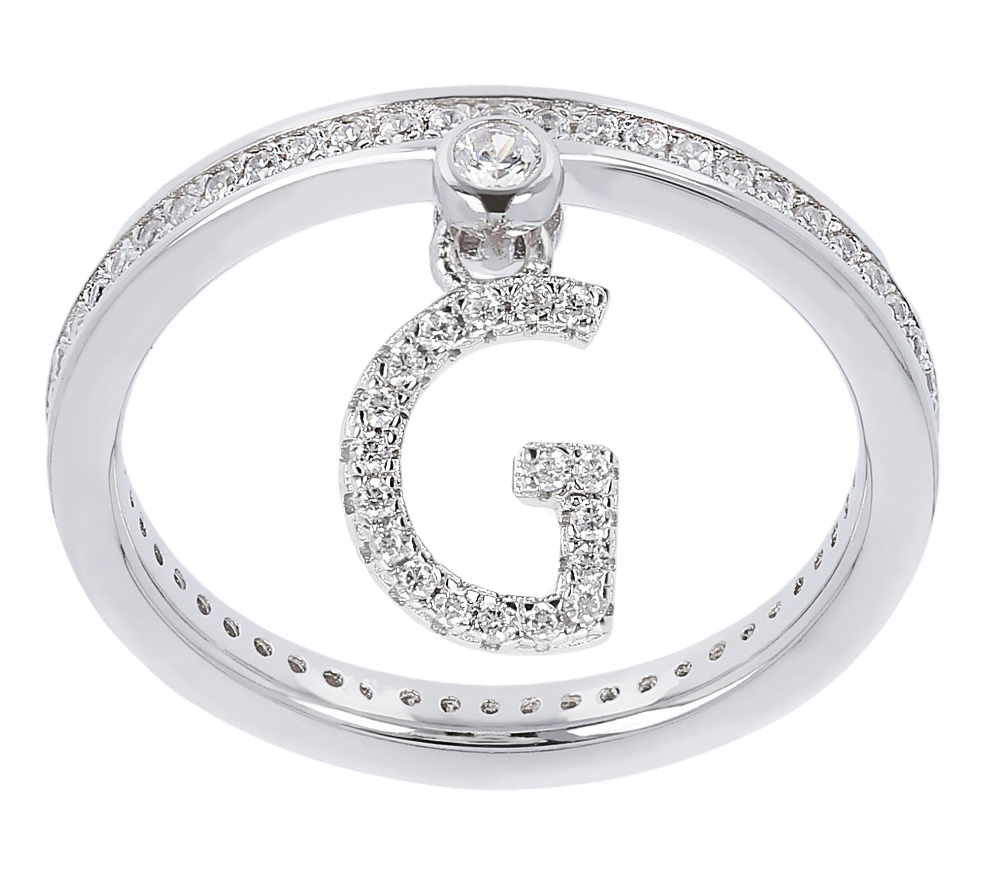 Diamonique Pave Initial Charm Ring, Sterling Silver