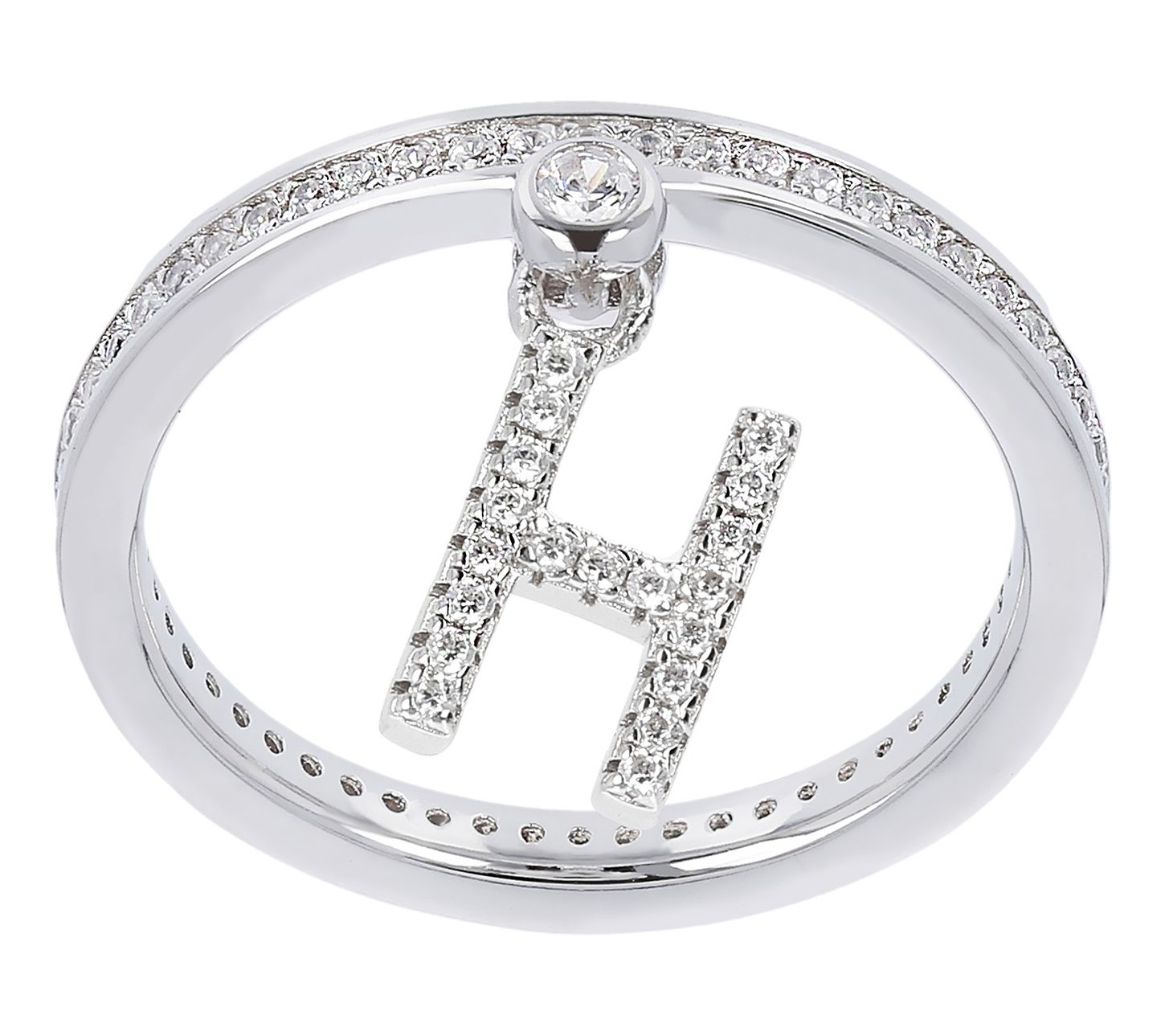 Diamonique Pave Initial Charm Ring, Sterling Silver