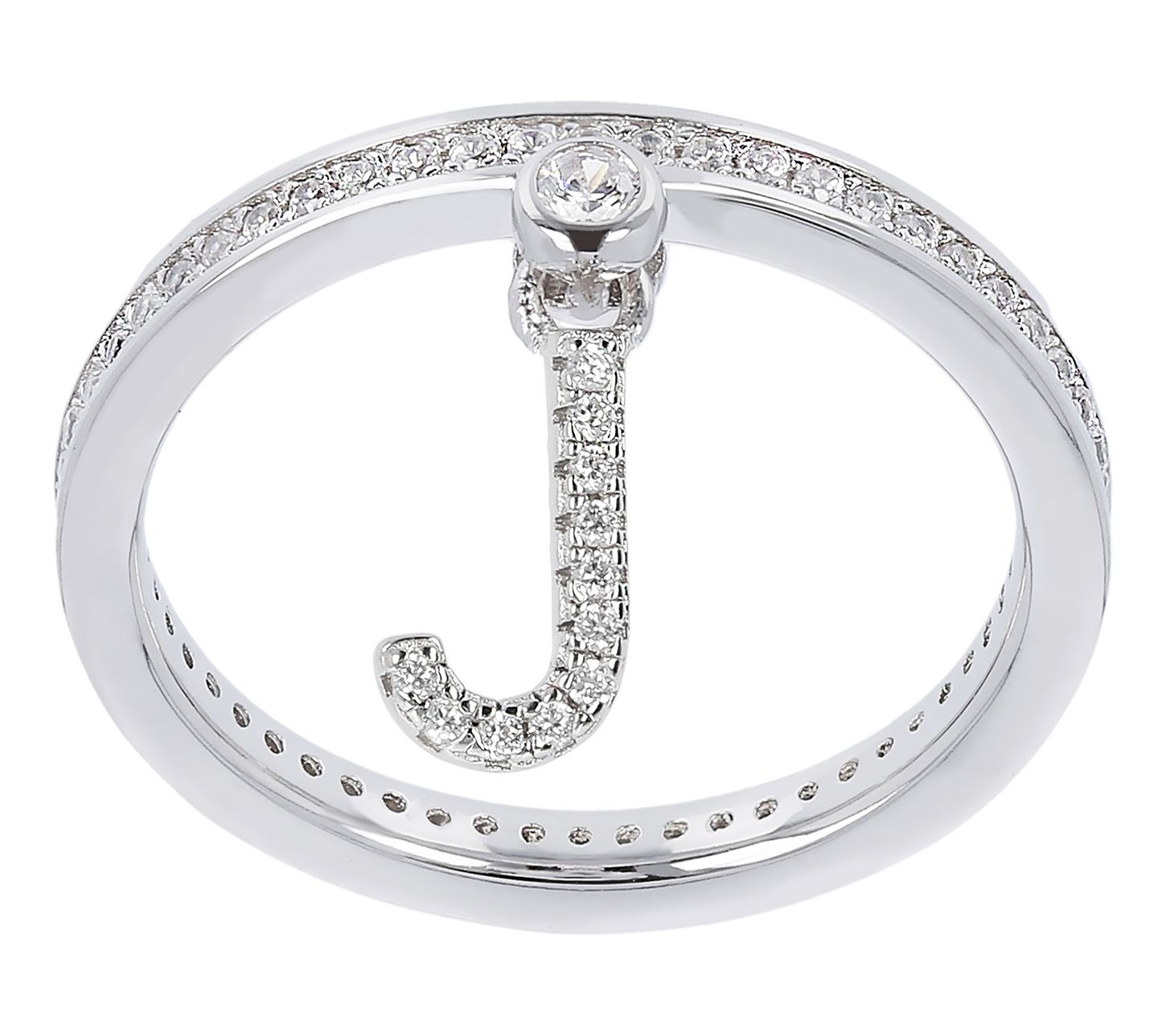 Diamonique Pave Initial Charm Ring, Sterling Silver