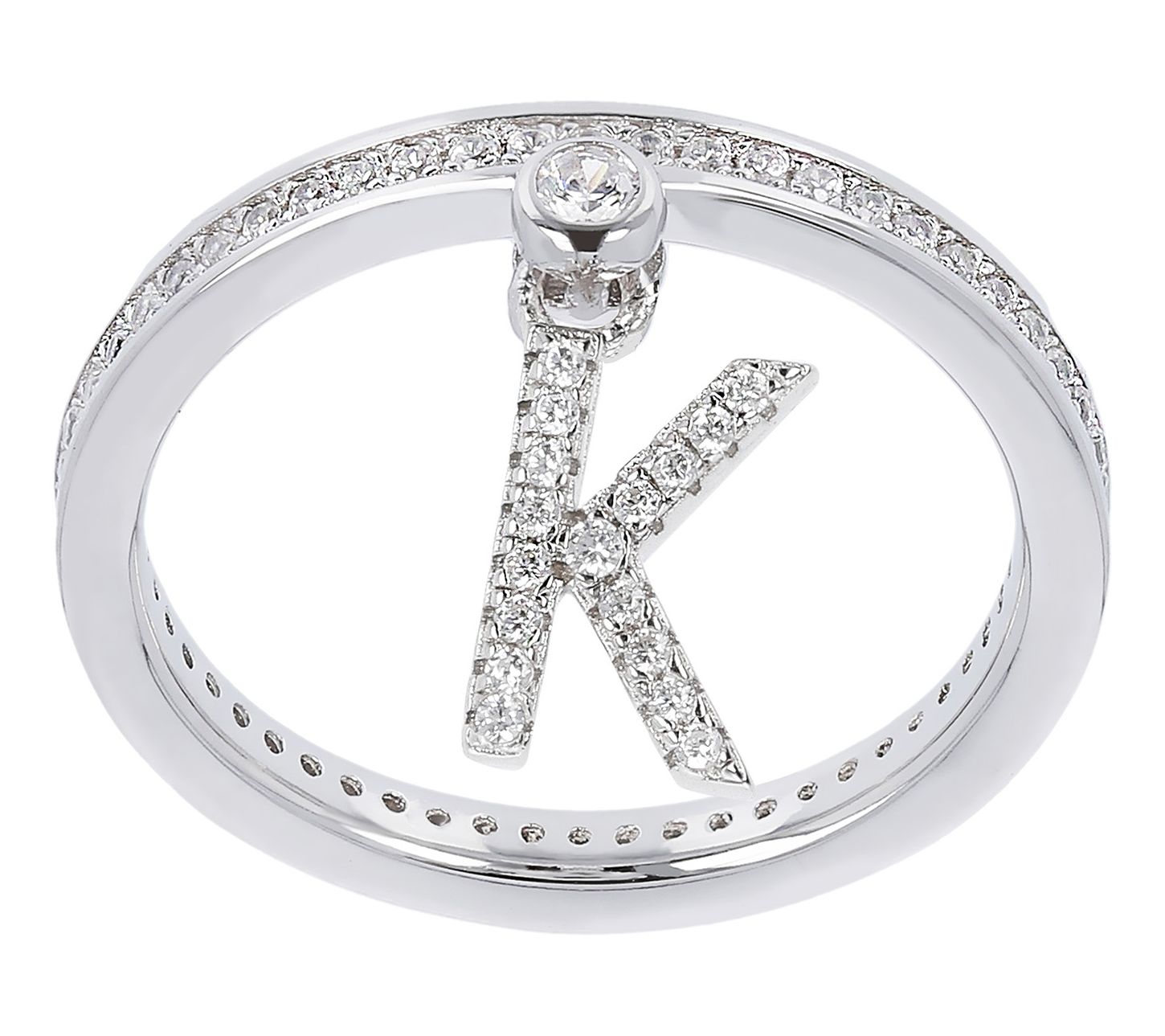 Diamonique Pave Initial Charm Ring, Sterling Silver
