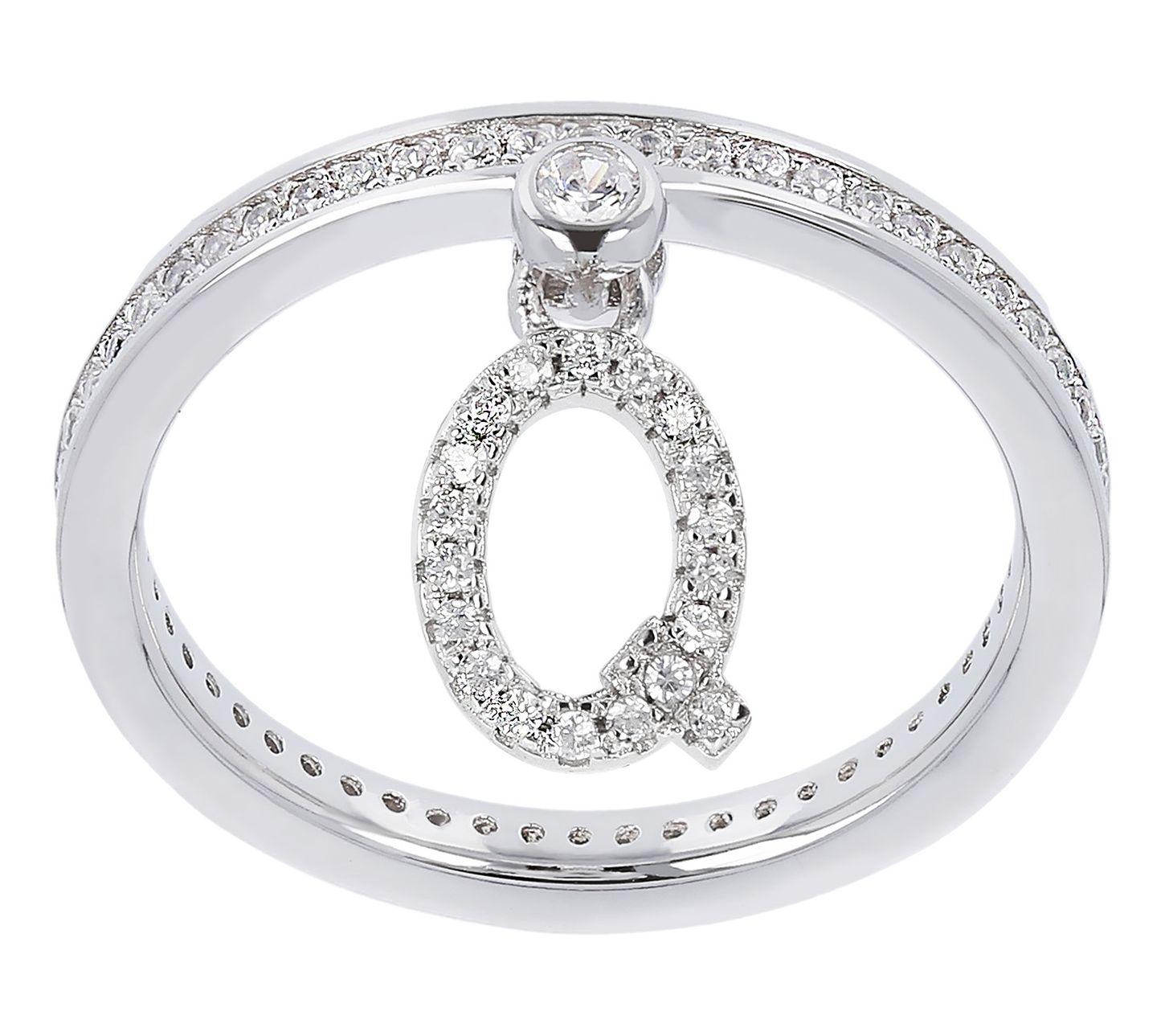Diamonique Pave Initial Charm Ring, Sterling Silver