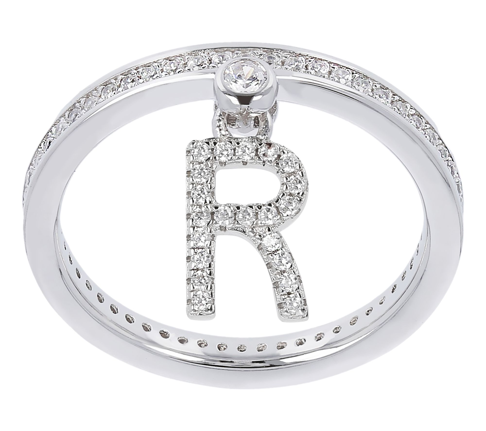 Diamonique Pave Initial Charm Ring, Sterling Silver