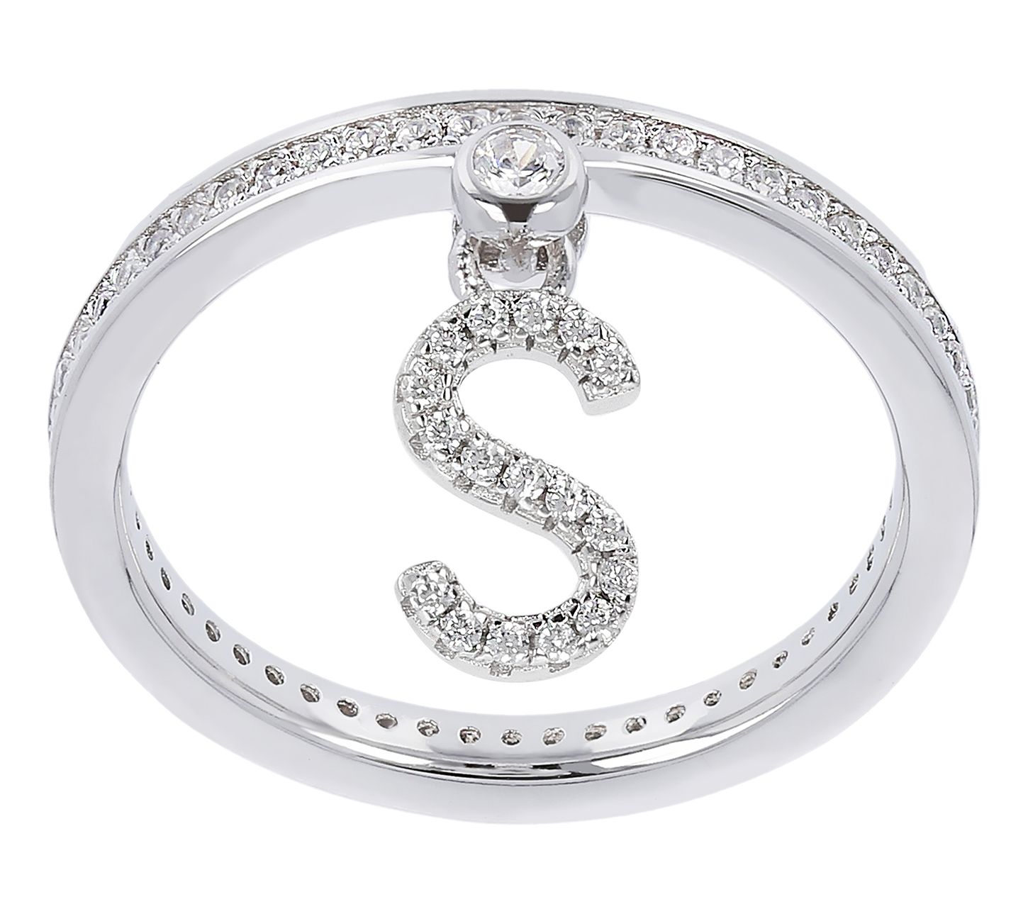 Diamonique Pave Initial Charm Ring, Sterling Silver
