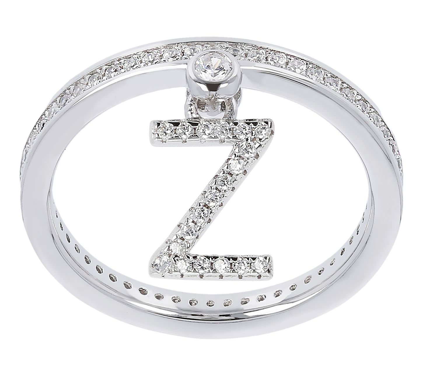 Diamonique Pave Initial Charm Ring, Sterling Si lver