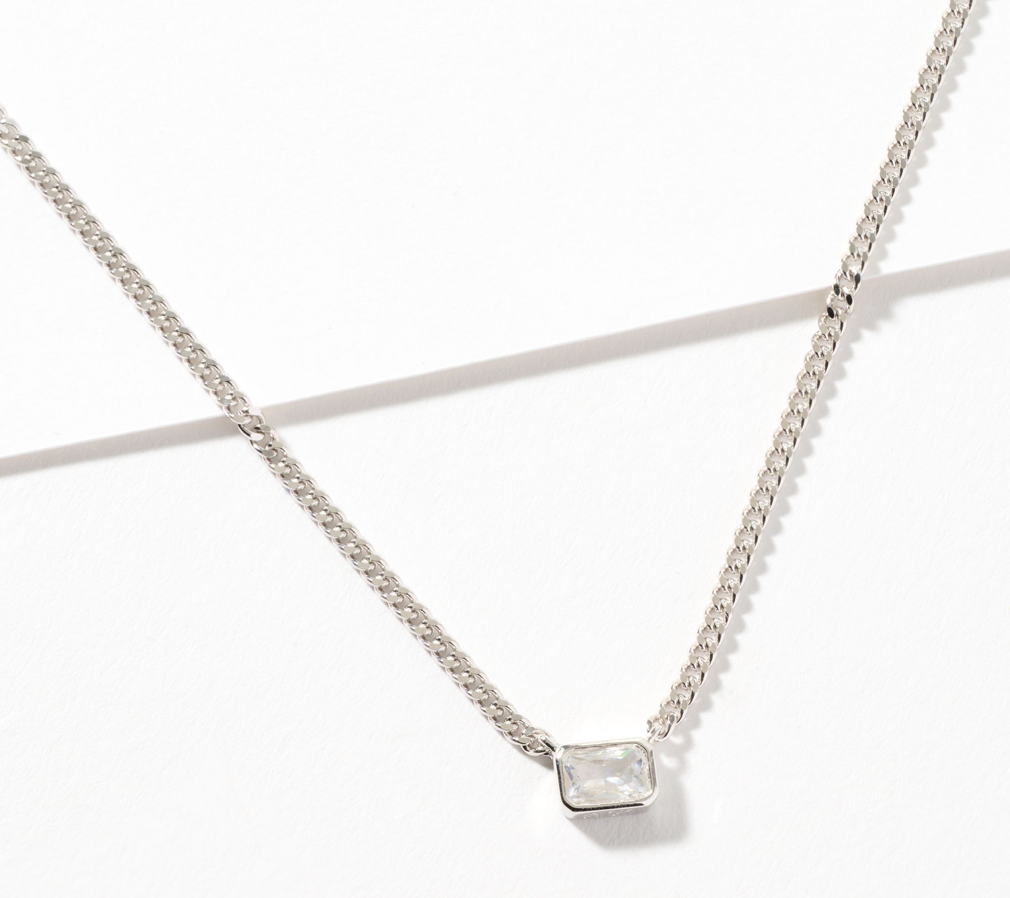 "As Is" Diamonique Classics Emerald Cut Necklace, Sterl
