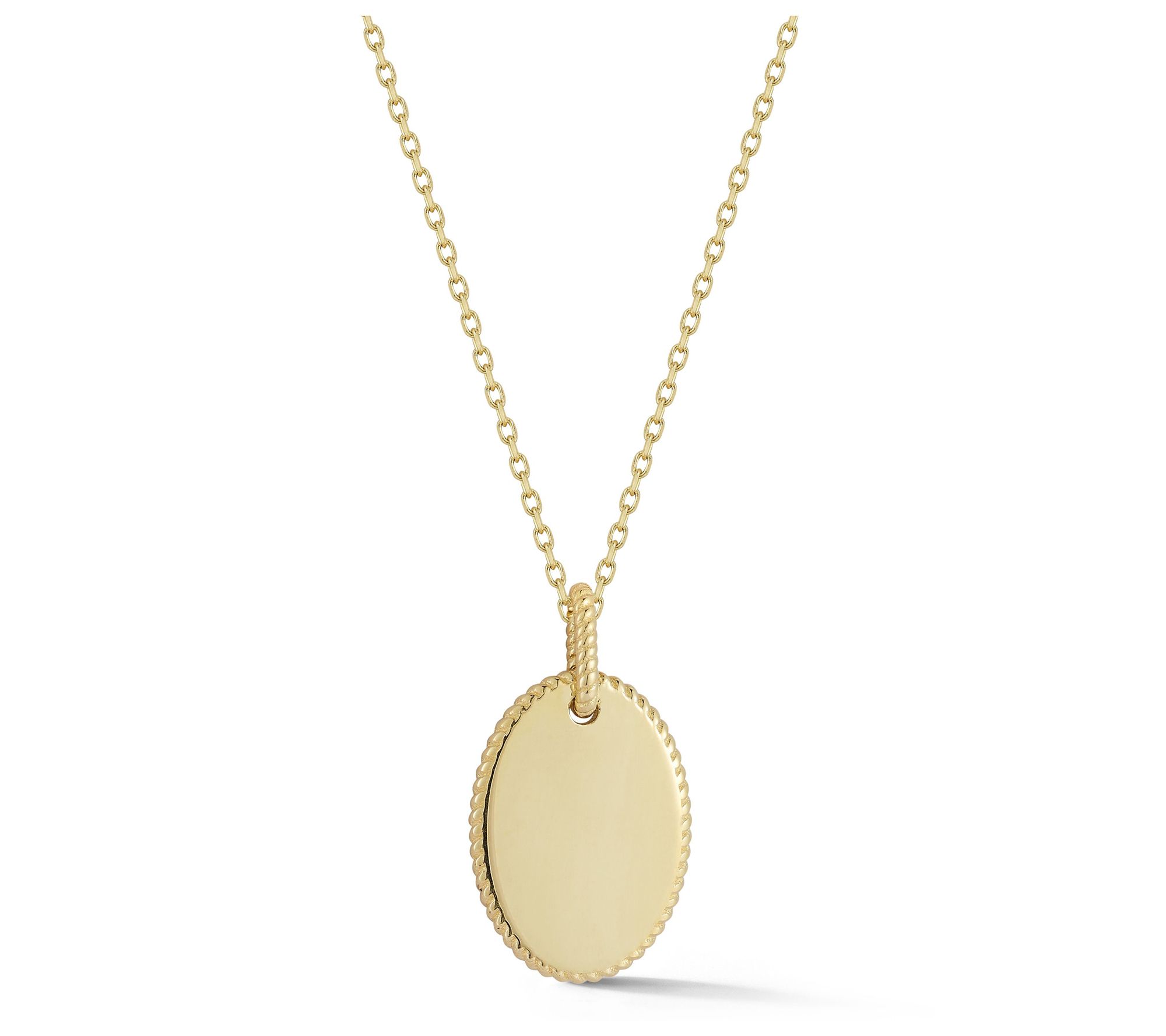 Luminosa Gold Oval Tag Pendant w/ Chain, 14K
