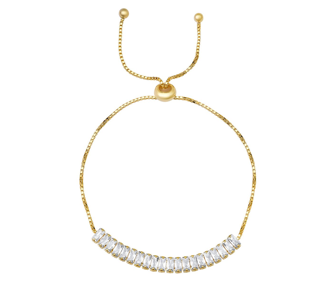 Diamonique Emerald Cut Adjustable Bracelet, Sterling Silver