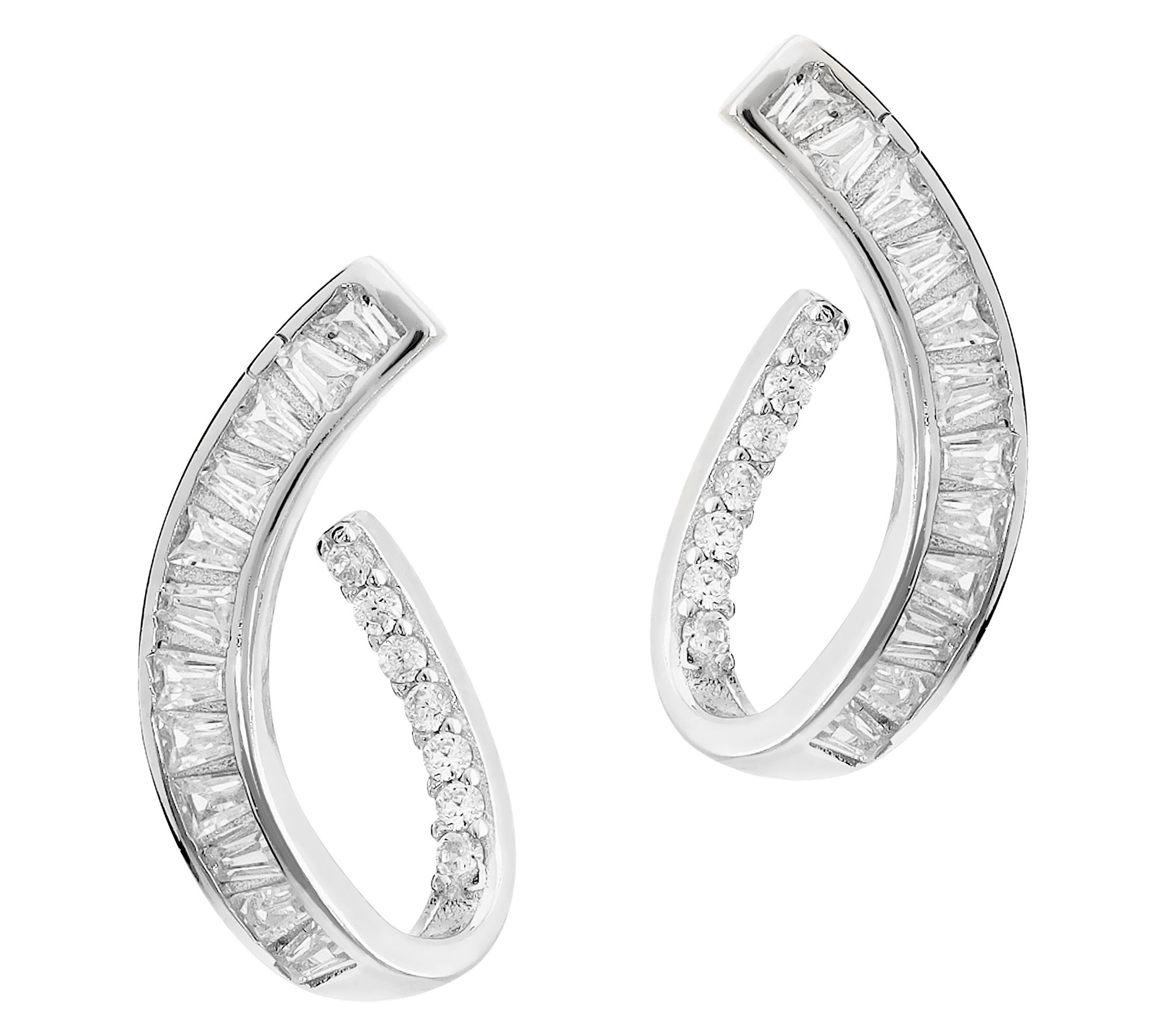Diamonique Curved Hoop Earrings, Sterling Silver