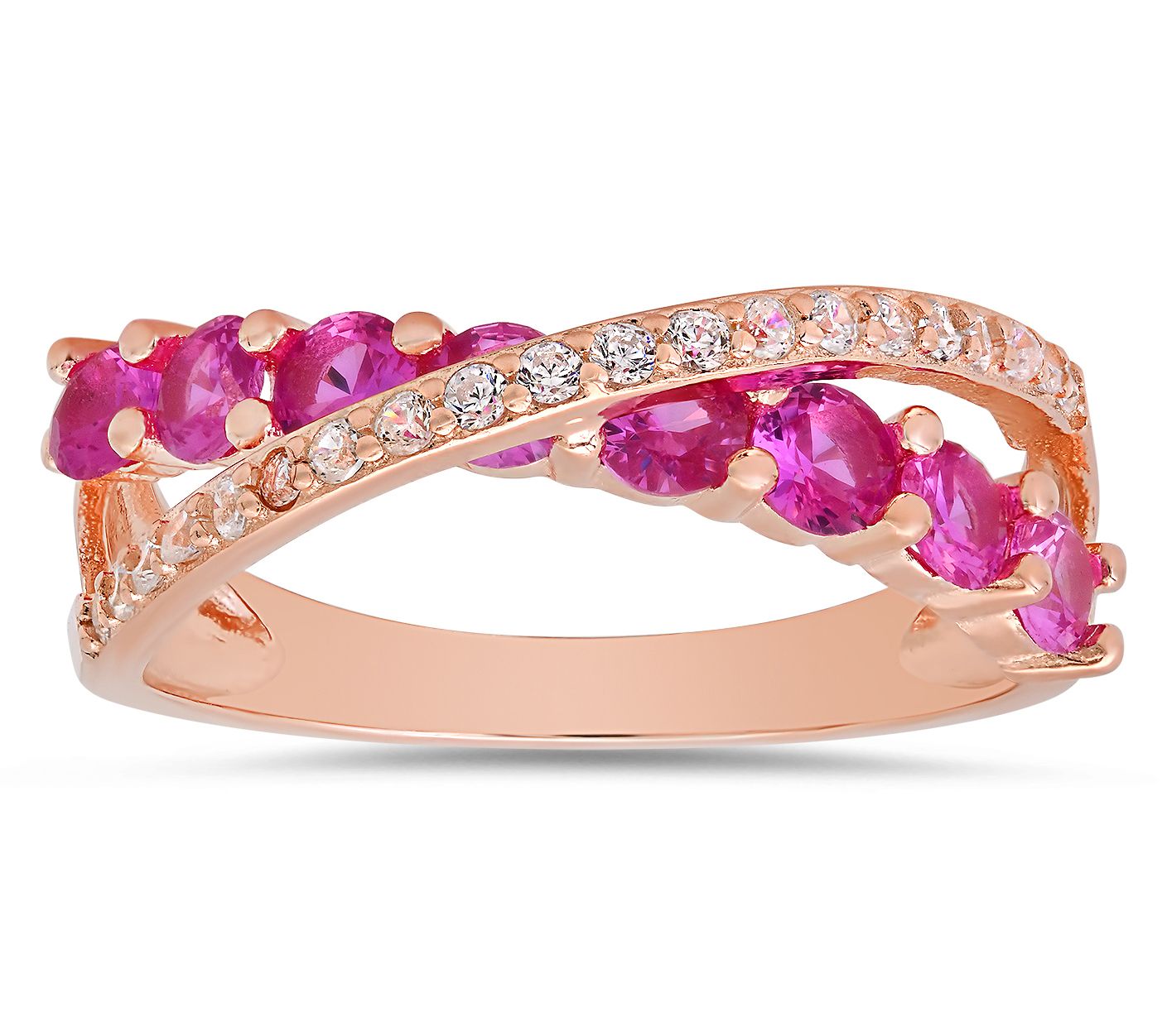 Diamonique Pink Sapphire Crossover Ring, Sterling Silver