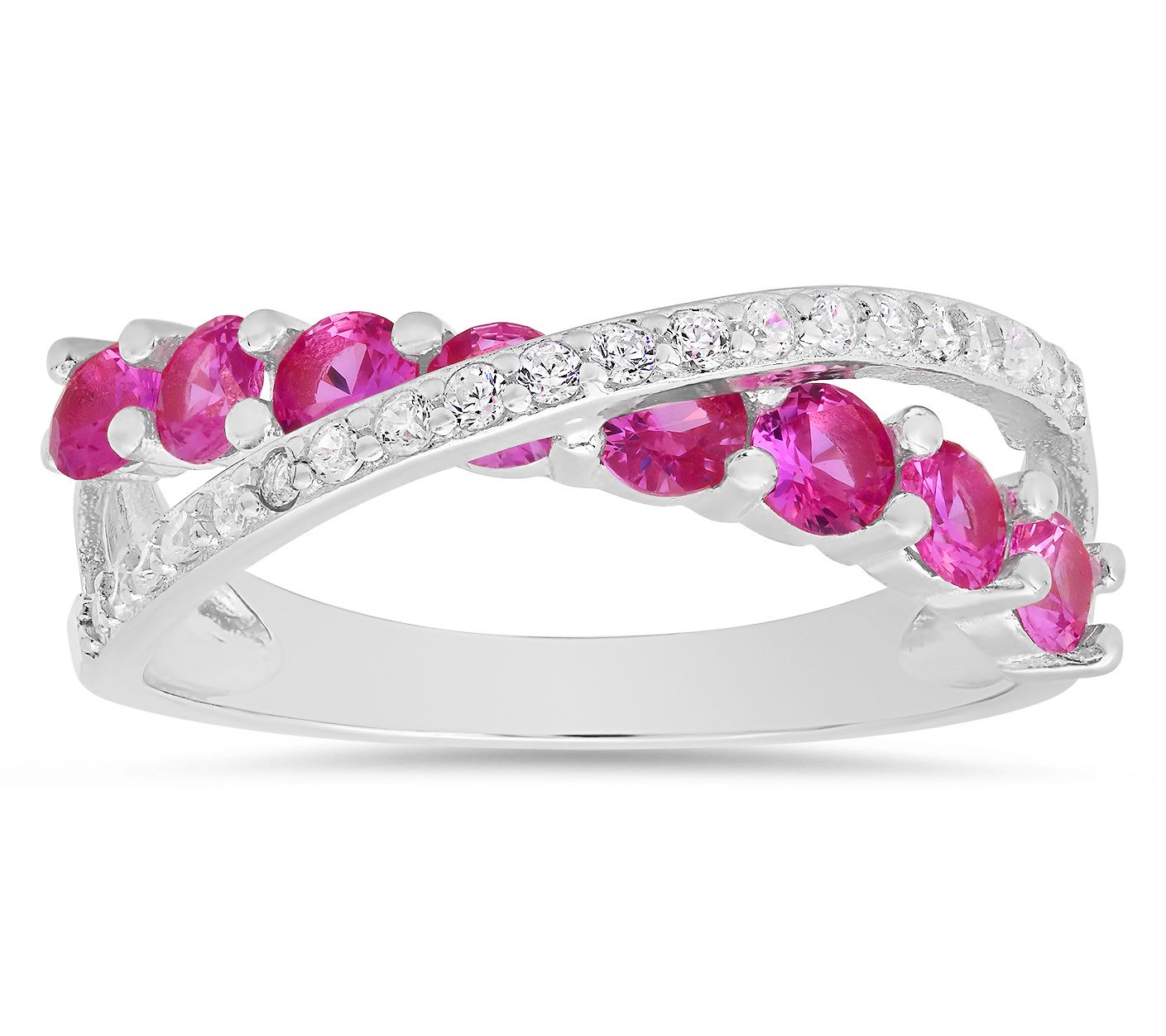 Diamonique Pink Sapphire Crossover Ring, Sterling Silver