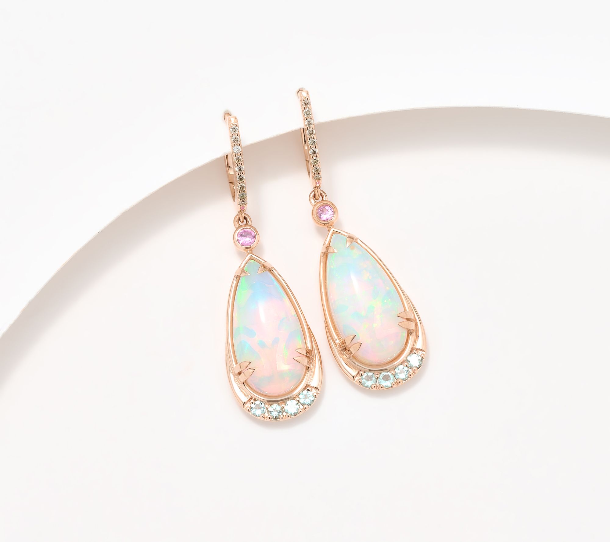 Gem Discoverer 6ct Pear Ethopian Opal Earrings, 14K Rose Gold
