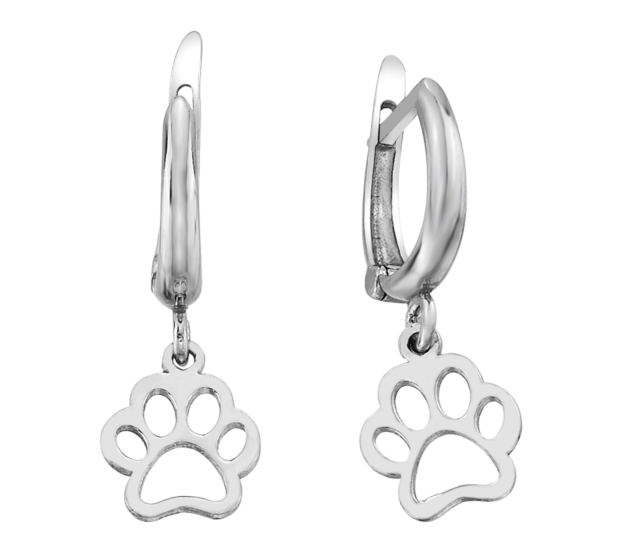 Silver Style Paw Print Huggie Hoop Drop Earrings,  Sterling